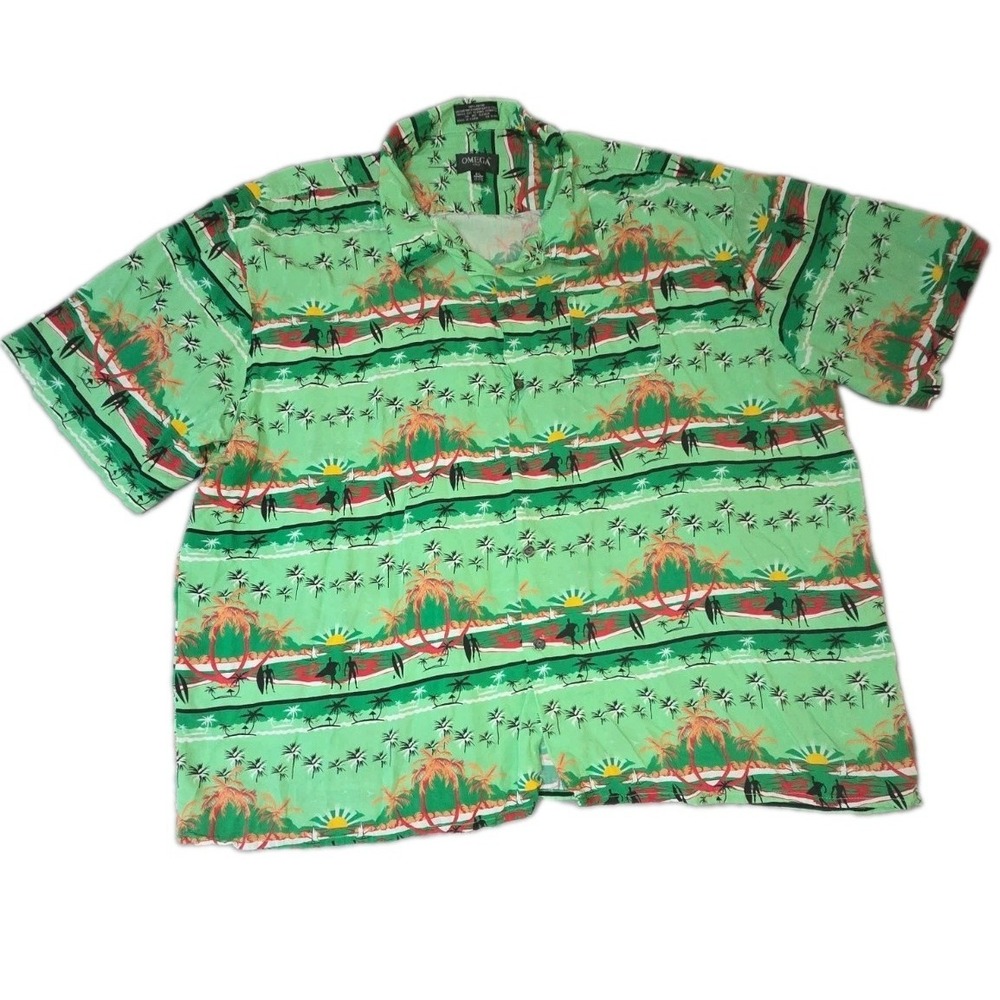 OmegaTux Hawaiian Shirt Mens 4XL Aqua Green Island Beach Tropical Luau Casual